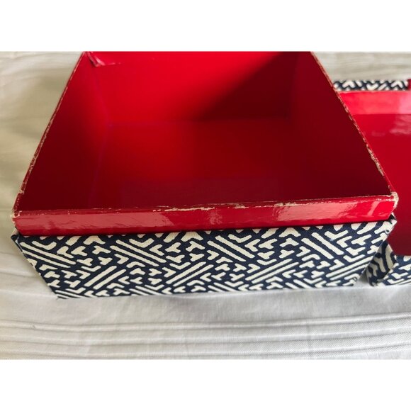 Vtg Indigo Blue and White Fabric Covered Box with Chinese Key Pattern - Picture 5 of 8